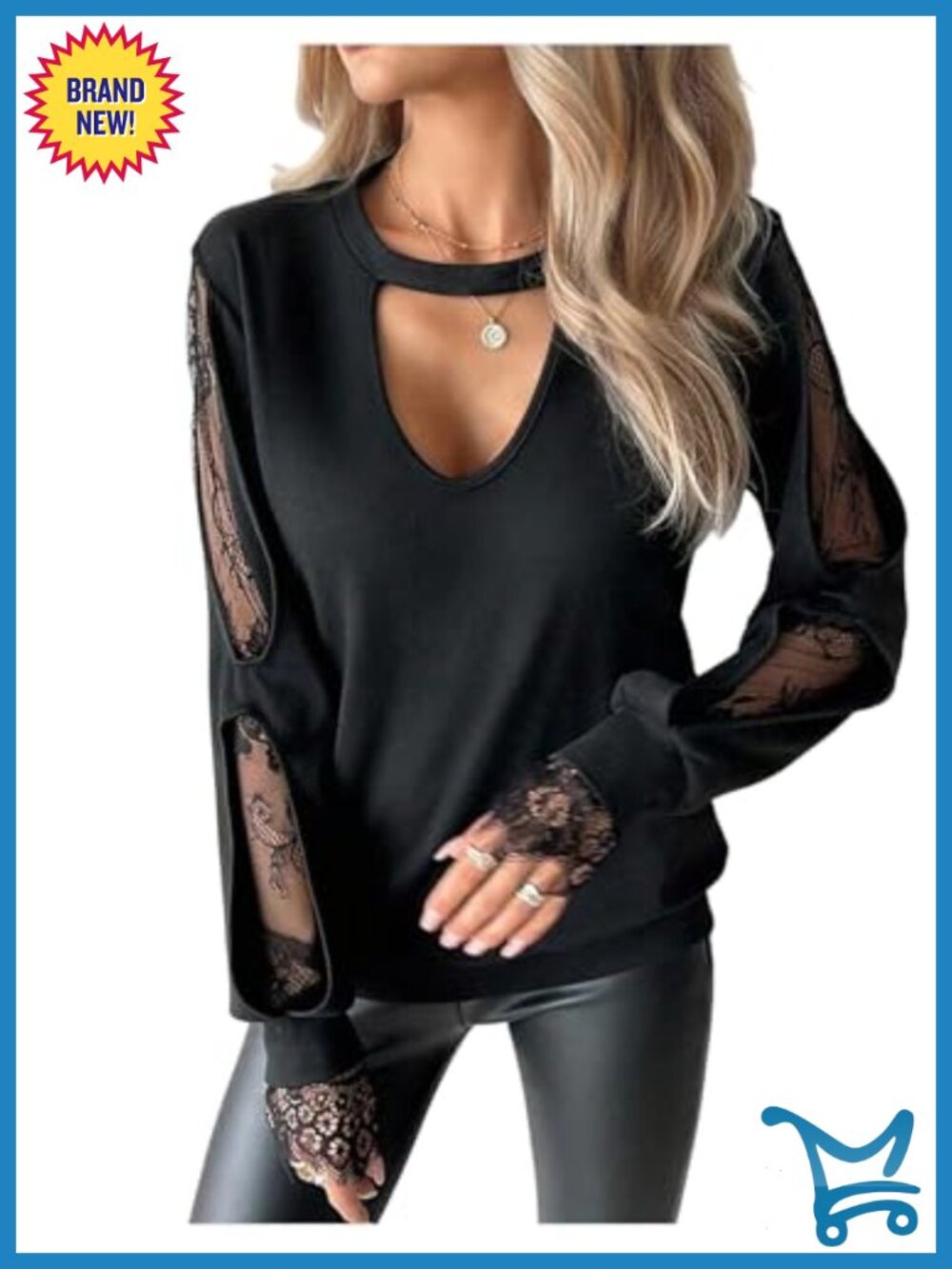 Plus Size Floral Lace Cut Out Long Sleeve Tee Shirt Polyester Blend